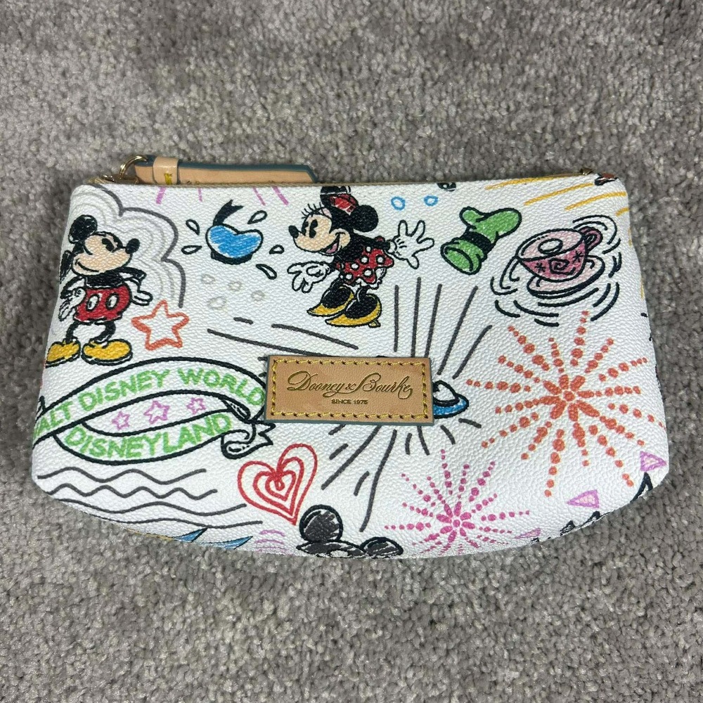 Dooney & Bourke Disney Parks Sketch Cosmetic Bag White Multi Mickey Minnie - Picture 7 of 7